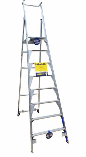 Ladamax Aluminium Platform Step Ladder - 8 Step (2.4m) - Aust Made  PS11/8G - "MEGA" LADDER SALE