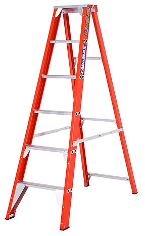 Ladamax Fibreglass 150kg Single Sided Ladder - 6 " (1.8m) | Swagelock style is stronger in twist than riveted ladder | Gusset Brace ‘Rock Solid’ full gusset base brace system