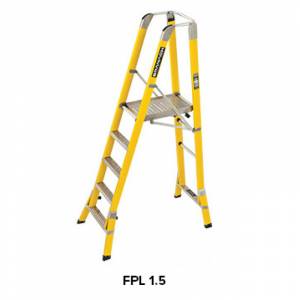 Branach Fibreglass Workmaster 450mm Safety Platform Ladder 5 Step 1.5m Platform Height (FPL 1.5) - Aust Made
