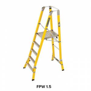 Branach 550mm Fibreglass WorkMaster Safety Platform 5 Step Ladder 1.5m Platform Ht (FPW1.5) - Aust Made