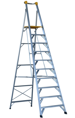 Gorilla 3.0m (10') Heavy Duty Industrial Aluminium Platform Ladder - 180Kg Rated - PL010-HD - "MEGA" LADDER SALE