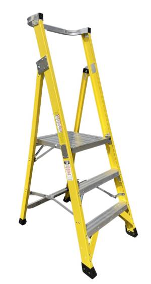 CLIMBMAX 150kg Rated Fibreglass Platform Ladder 3 Steps (3ft / 0.9m Platform Height) - "MEGA" LADDER SALE