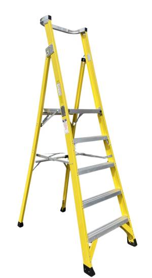 CLIMBMAX 150kg Rated Fibreglass Platform Ladder 5 Step (5ft / 1.5m Platform Height) - "MEGA" LADDER SALE