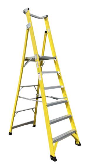 CLIMBMAX 150kg Rated Fibreglass Platform Ladder 6 Step (6ft / 1.8m Platform Height) - "MEGA" LADDER SALE