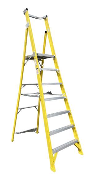 CLIMBMAX 150kg Rated Fibreglass Platform Ladder 7 Step (7ft / 2.1m Platform Height) - "MEGA" LADDER SALE