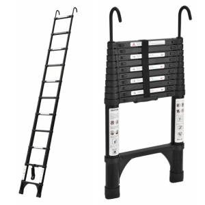 Black Aluminium Lightweight Telescopic Ladder 150kg Rated 0.89m - 3.8m with Hooks and Carry Bag