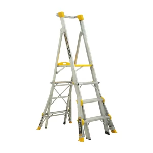 Gorilla Heavy Duty Height Adjustable Platform Ladder with Integrated Quad Levellers - 1.2 - 1.8m - PL0406HD-LVL - "MEGA" LADDER SALE