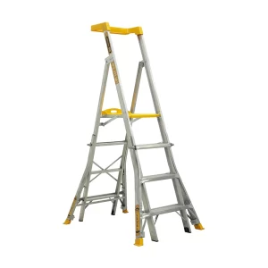 Gorilla RPL0406-LVL 1.15 - 1.76m 150kg Compact Aluminium Adjustable Platform Ladder with Integrated Quad Leveller - "MEGA" LADDER SALE